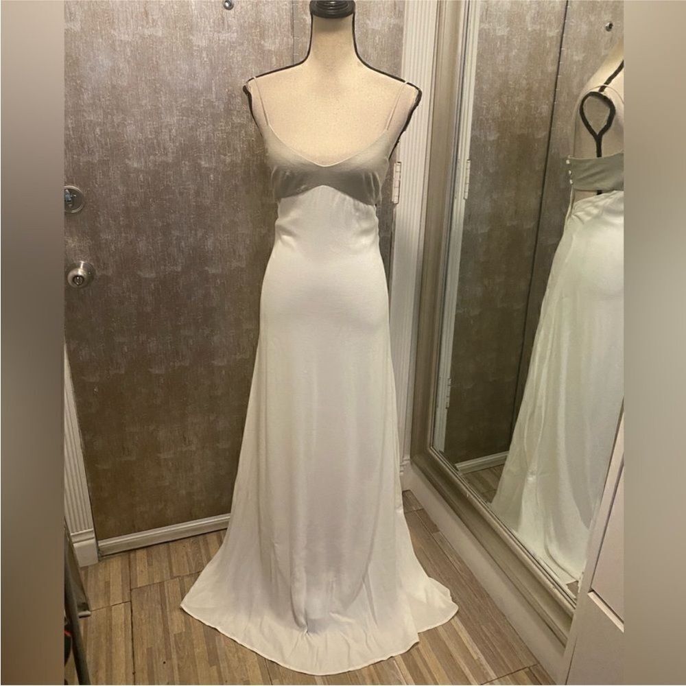 L'AGENCE White/gray Backless maxi dress, US0